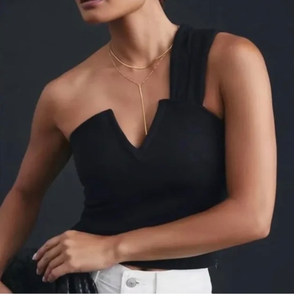 ANTHROPOLOGIE MAEVE STRUCTURED ASYMMETRICAL TOP SIZE L ONE SHOULDER BLACK NWT - Picture 3 of 12